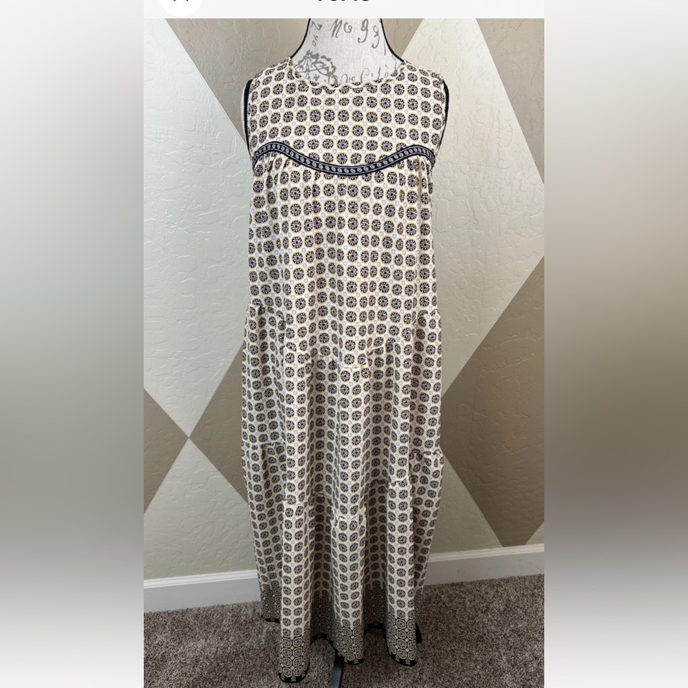 Max Studio Maxi Dress Size S Small Yellow Floral Medallion Tiered Prairie NWT